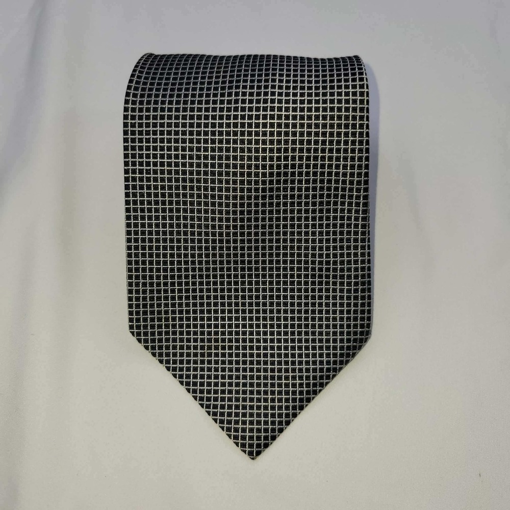 Ralph Lauren Silk Tie Mens Black White Grid Pattern Hand Finished USA - Picture 3 of 7